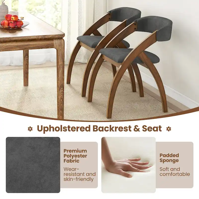 Gymax Dining Chair Set of 4 w/ Padded Cushion Curved Back Arched