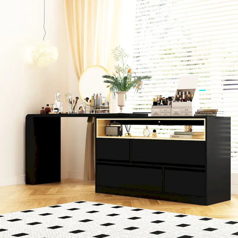 4-Drawer Desk Vanity Sideboard Bedroom Dresser Chest Of Drawers White