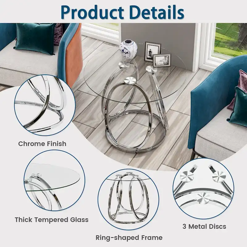 Myhozm Glass Living Room Side Table with Metal Frame