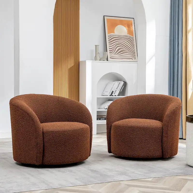 KINWELL 34  Wide Upholstered Swivel Accent Barrel Chair (Set of 2)
