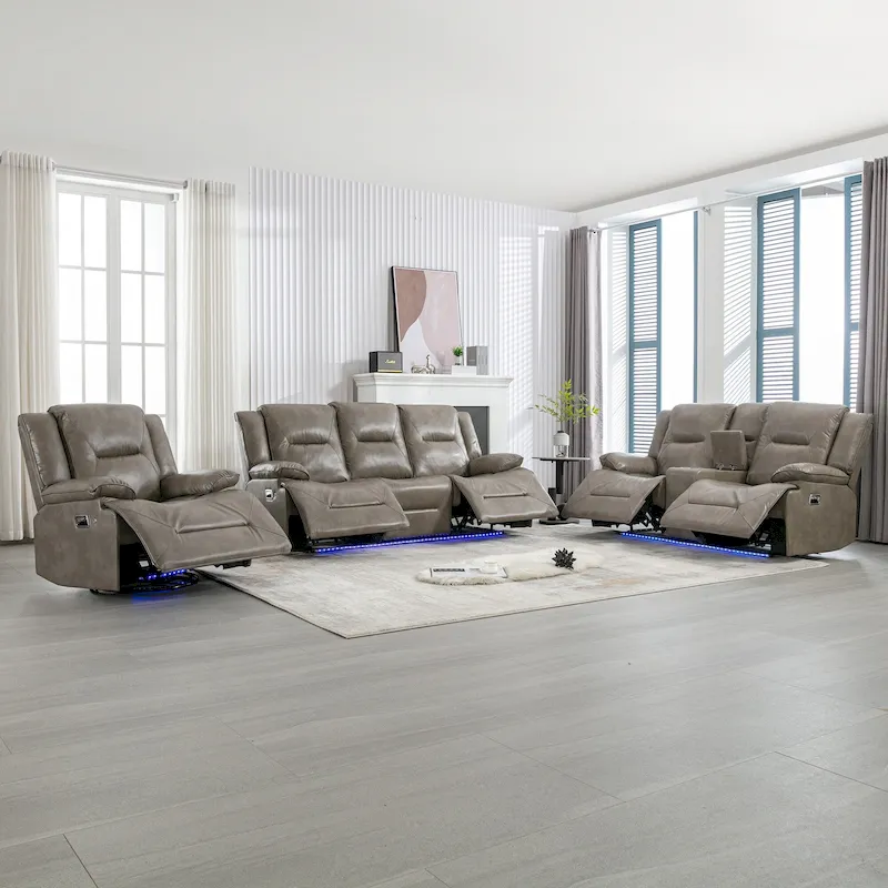 Home Theater Recliner Set Manual Recliner Chair with a LED Light Strip Two Built-in Cup Holders for Living Room,Bedroom, Black ,