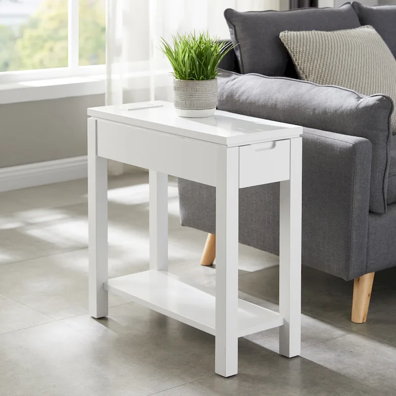 Leick Home Charging Cade Wood Side Table with Drawer