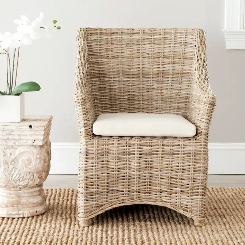 Distressed Brown Woven Rattan Wingback Armchair (Fully Assembled)