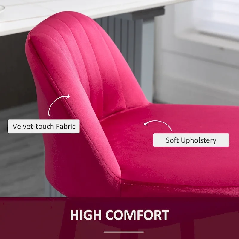 HOMCOM Adjustable Bar Stools Set of 2, Velvet Counter Height Barstool, Upholstered Kitchen Stool with Swivel Seat, Steel Frame