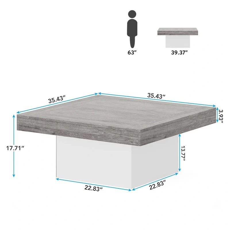 Square Coffee Table with LED Edge Lighting and Open Shelf