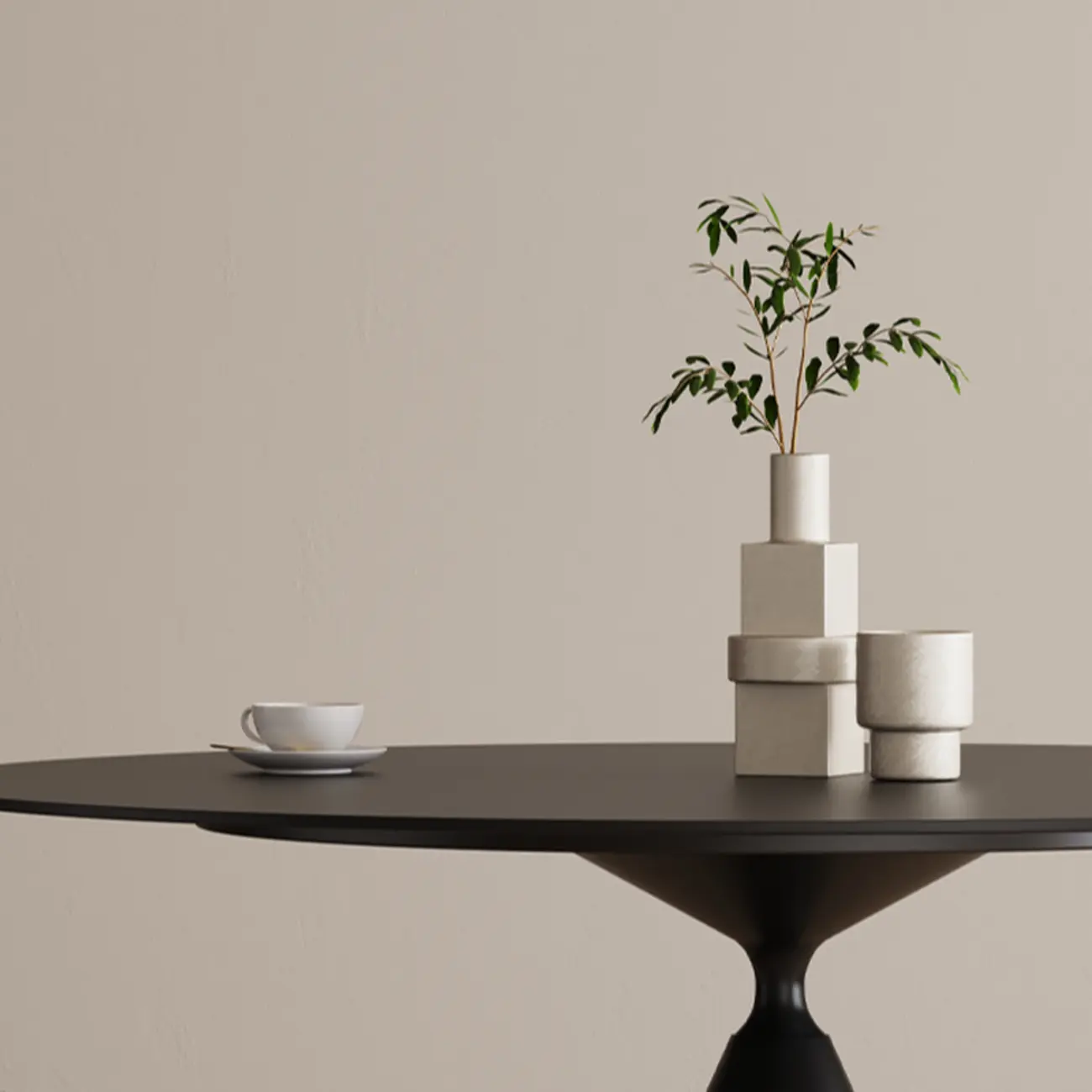 Modern Black Metal Stone Round Dining Table