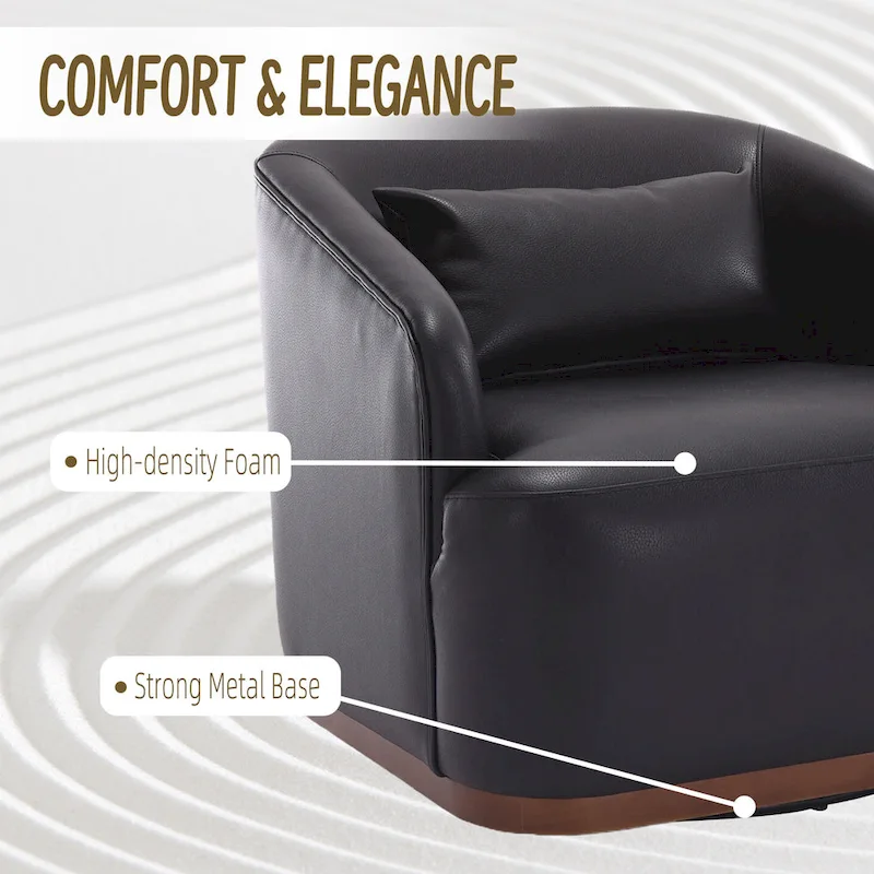 Black PU 31.5 Swivel Barrel Chair with Metal Base