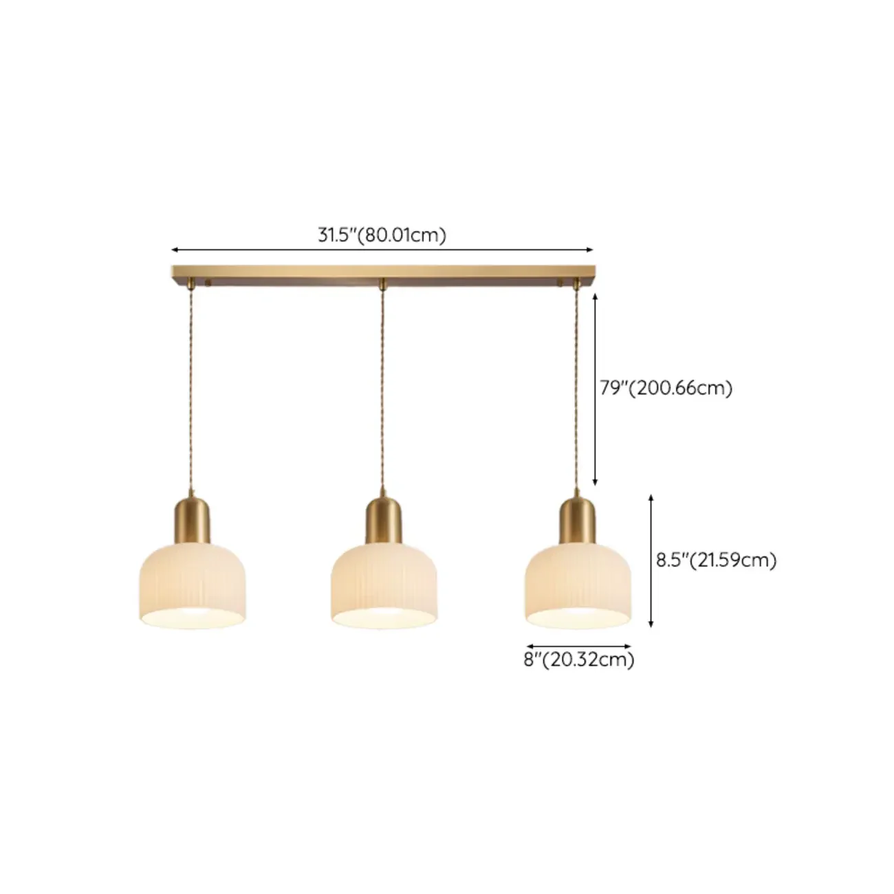 Modern Gold White Cylinder Glass Island Light