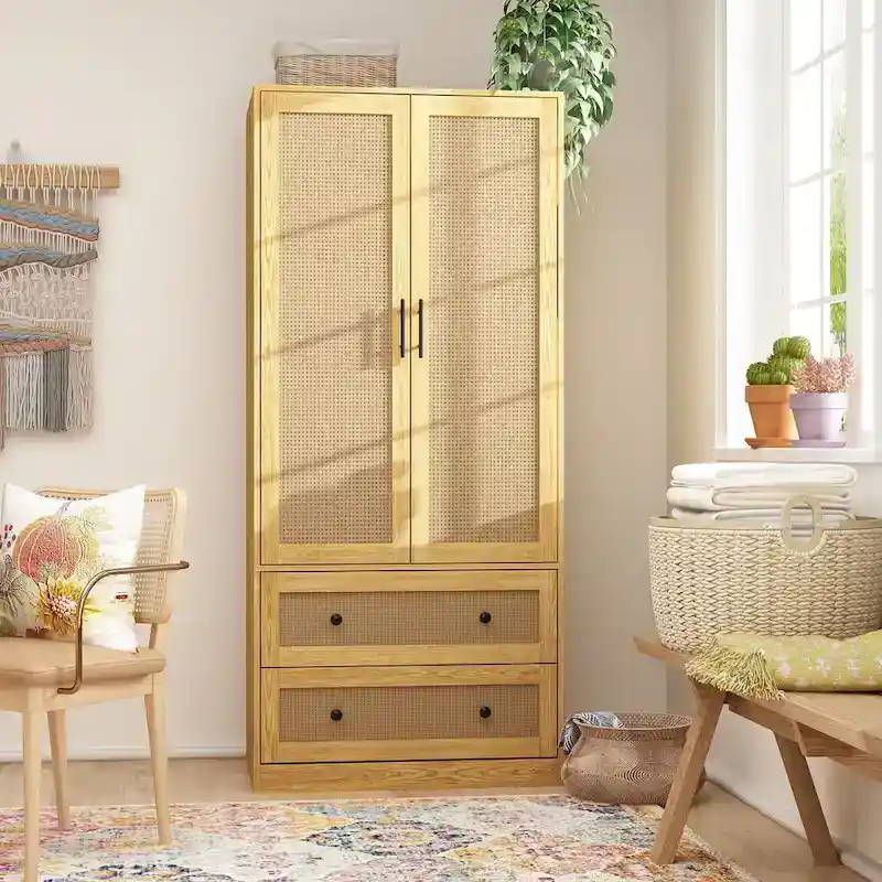 Modern Armoire Cabinet with Drawers - Wood Wardrobe Closet for Storage