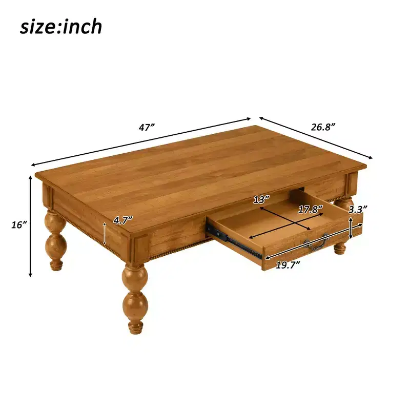 Luxystar Solid Wood Coffee Table Set of 3 with Drawer, Includes 1 Vintage Coffee Table and 2 End Side Table for Living Room