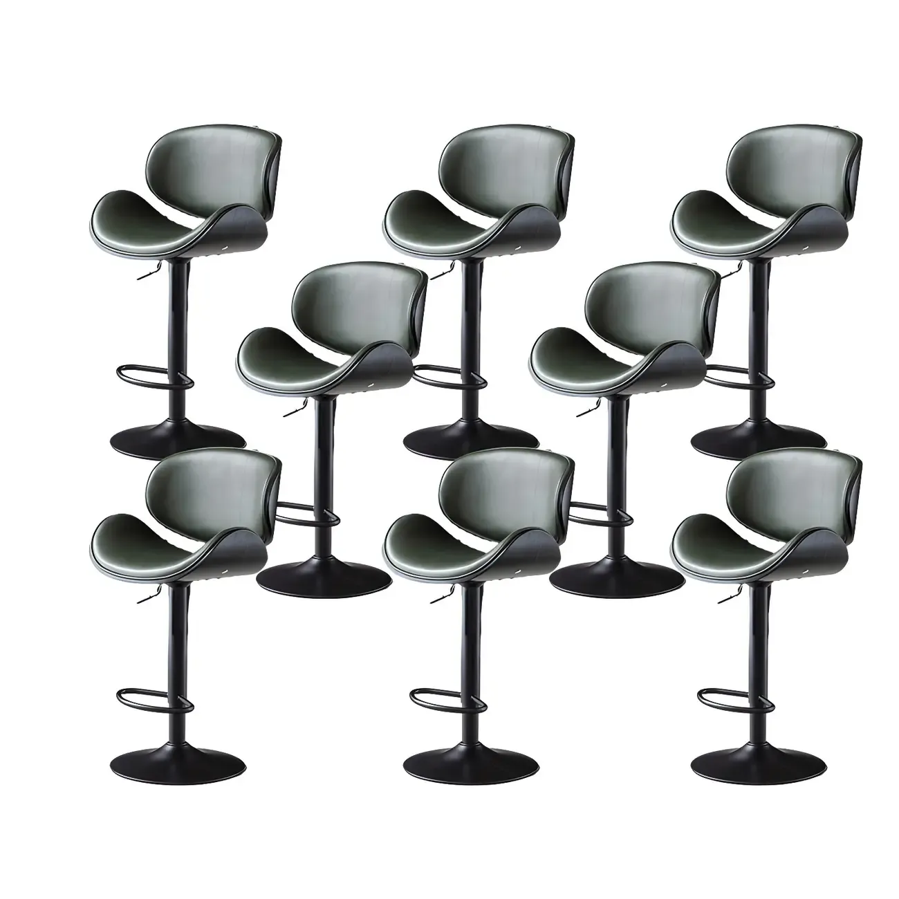 Arched Blackish Green Leather Swivel Adjustable Bar Stool