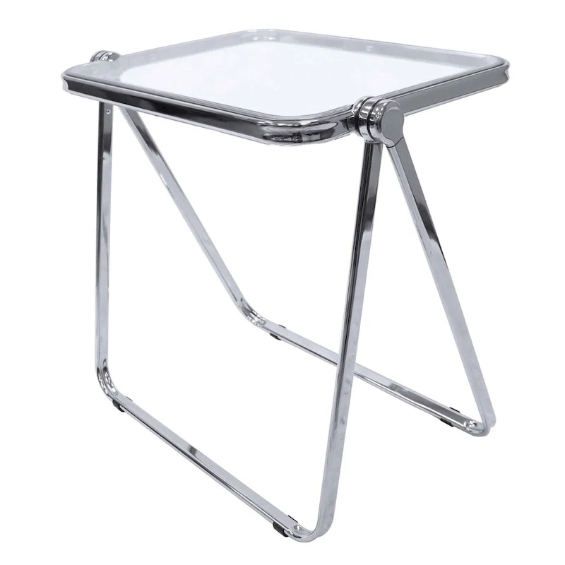 LeisureMod Lawrence Square Plastic Folding End Table with Iron Frame
