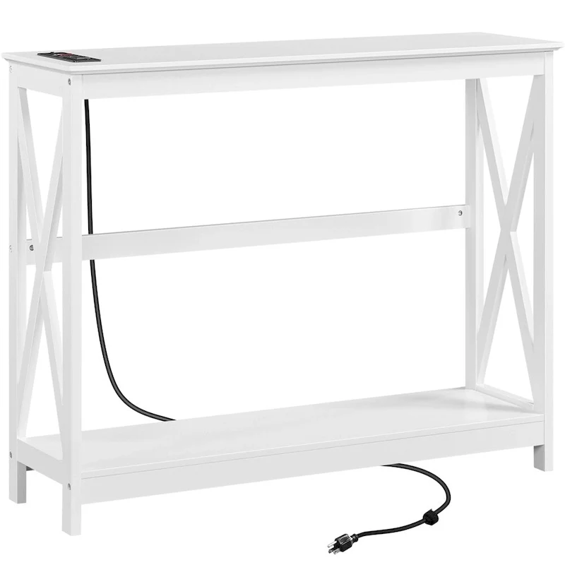 Yaheetech 2-Tier Narrow Sofa Table with Outlet Industrial Long Console Table
