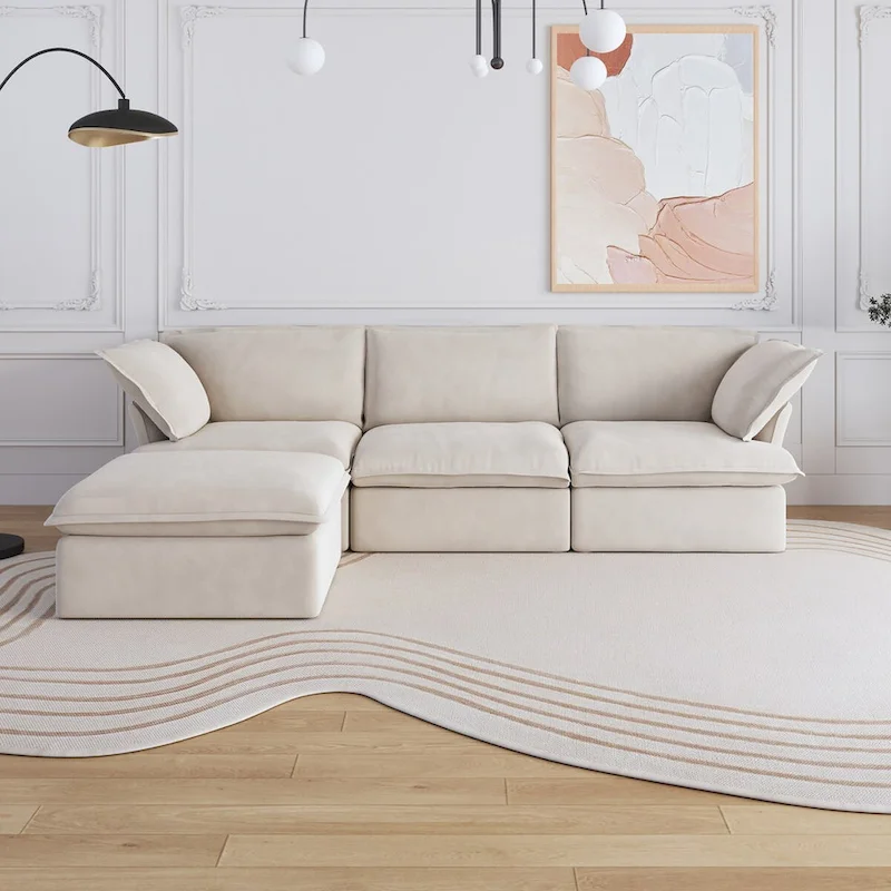 Large 4 - Piece L-shaped Sectional Sofa Modern Linen Upholstered Couches