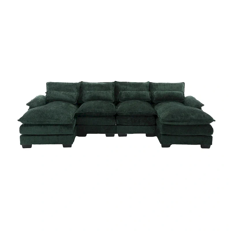 110.63 Modern U-Shaped Chenille 4 Seater Sectional Sofa with Double Cushions, 2 Chaise and High-Density Foam