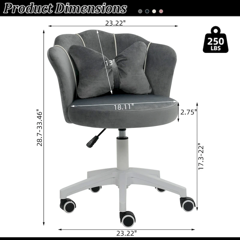 XINMICS Modern Velvet Task Chair 360 Swivel Adjustable Height Office Chair