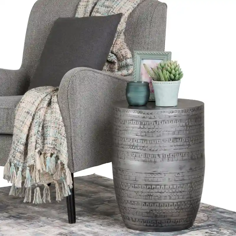 WYNDENHALL Jean 15 Wide Tribal Pattern Metal Accent Table & Assembled - 15w x 15 d x 20 h