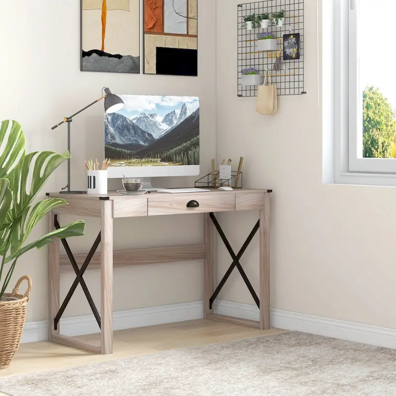 Modern Writing Office Desk with Storage Drawer and Spacious Work Surface for Home Office or Bedroom Workspaces