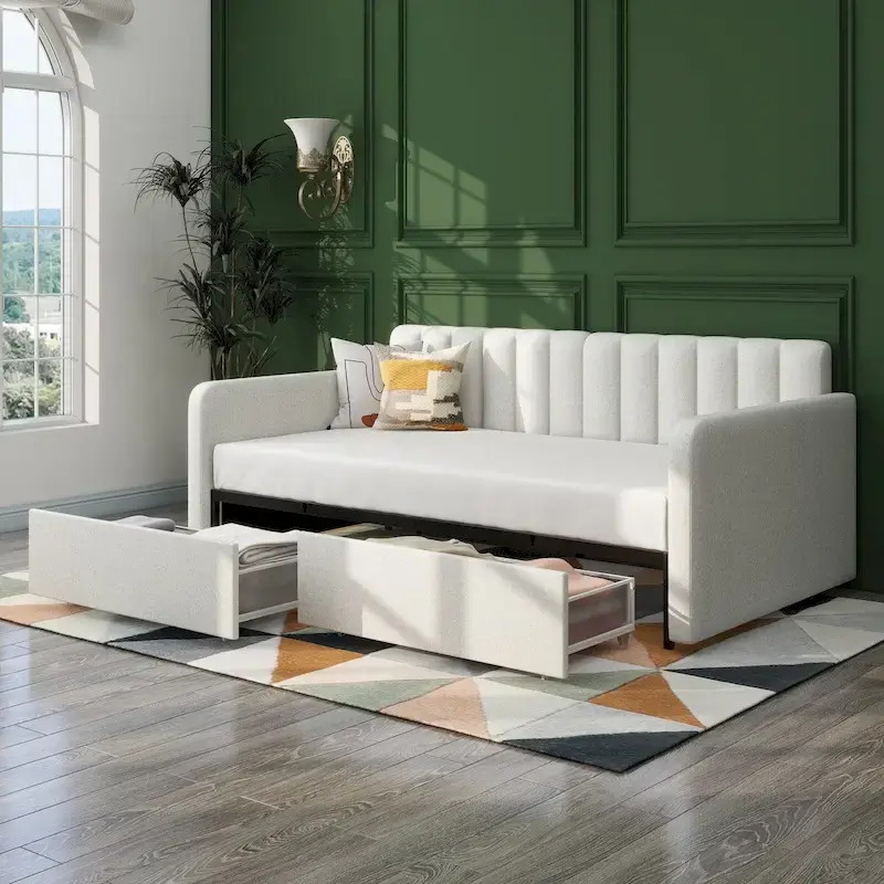 Upholstered Daybed with 2 Drawers