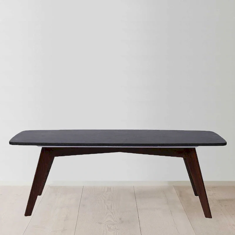 Faura 18 x 43.5 Rectangular Italian Black Marble Coffee Table with Walnut Legs