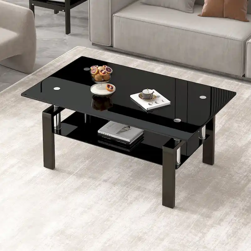 Tempered Clear Glass 2-Layers Coffee Table