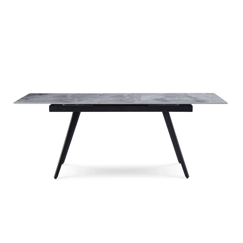 79 Inch Extendable Modern Dining Table, Textured Stone Surface, Warm Gray