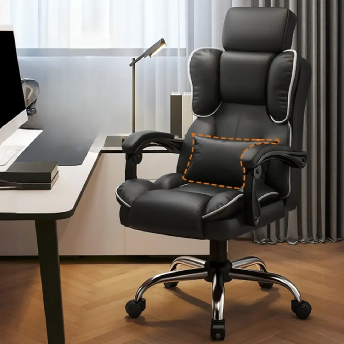 Ergonomic Brown Leather Reclining Office Chair