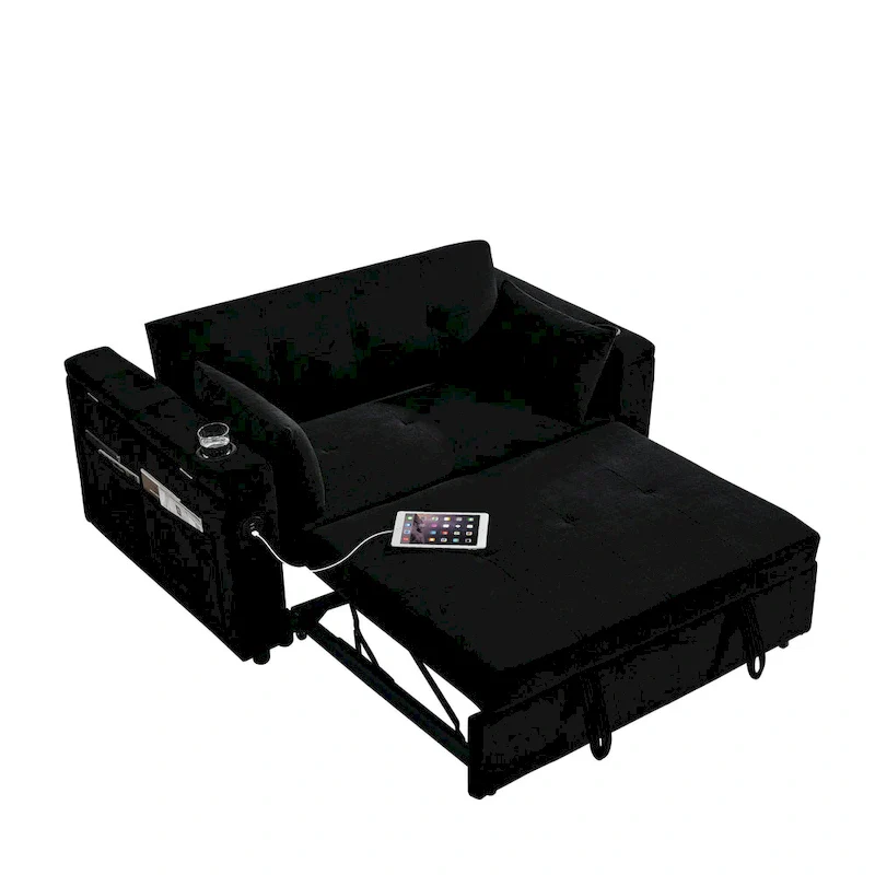 2-Seat Sleeper Sofa Bed with USB Power Outlet, Side Pockets and Lumbar Pillow
