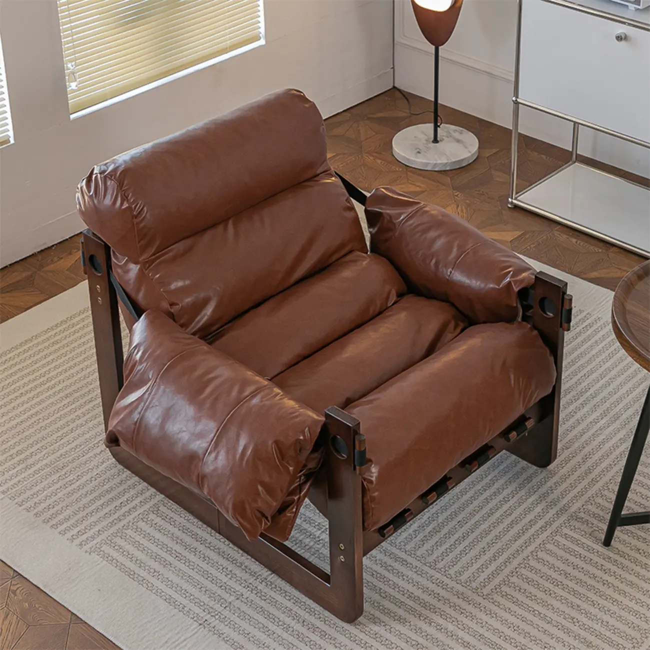 Modern Cat-Resistant Leather High Back Arm Accent Chair