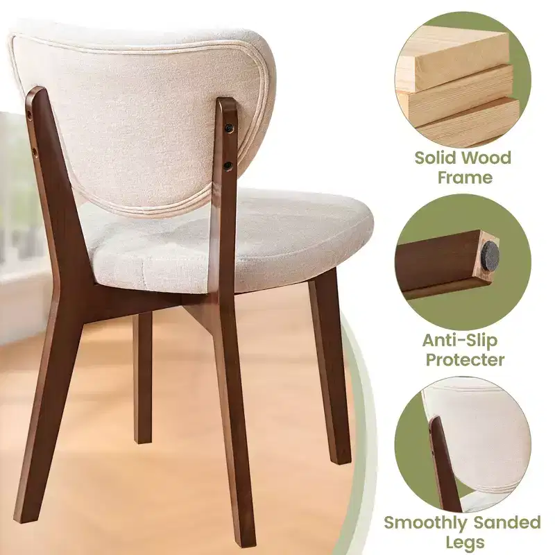 KERDOM Wooden Dining Chairs Set of 8, Modern Fabric Upholstered Dining Room Chair , Armless Wide Seat Cushion, Farmhouse Dinner Chair ,Beige