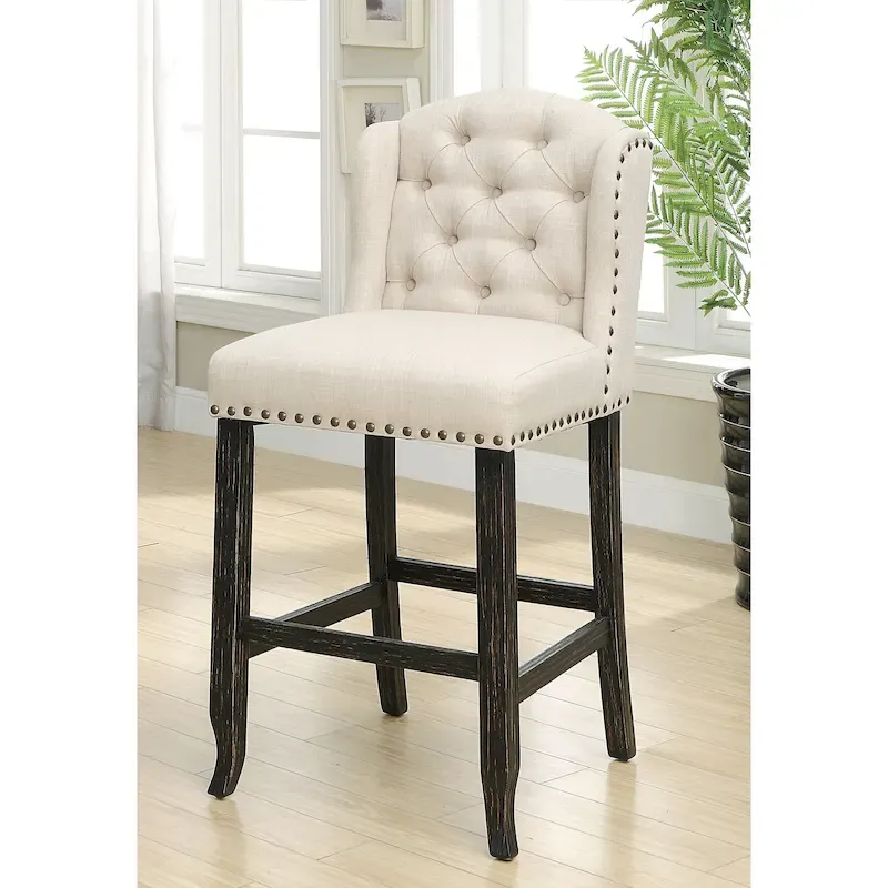 Tays Rustic Linen Tufted Bar Height Chairs (Set of 2) by Furniture of America