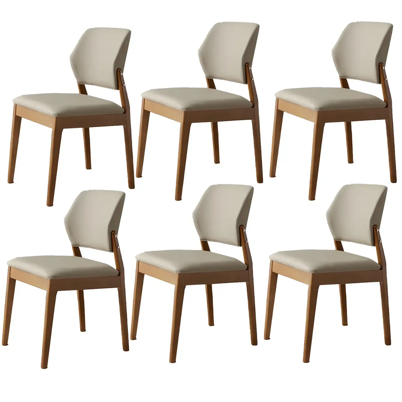Modern Wood Faux Leather Beige Low Back Dining Chair