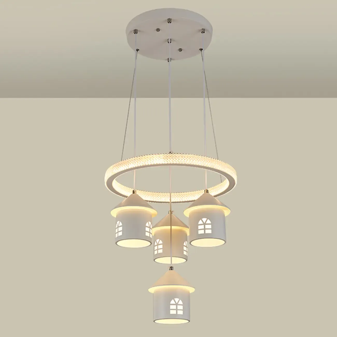 Modern 4-Light LED Chandelier with Unique House Design