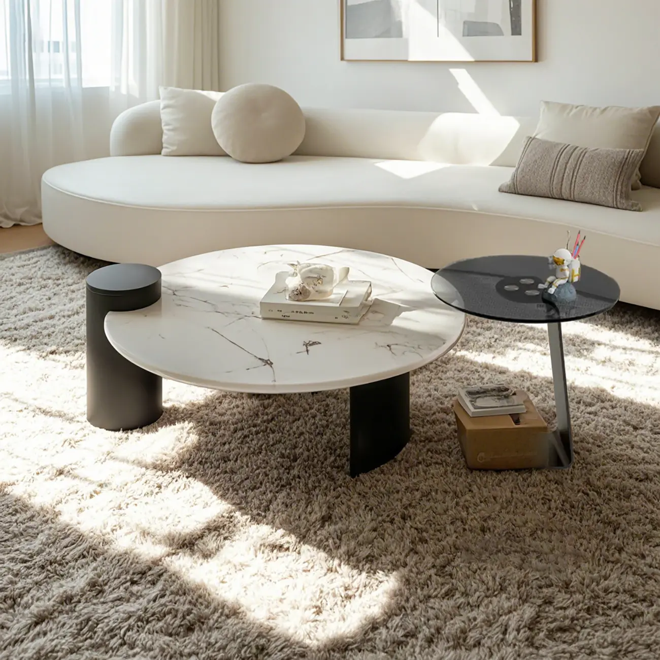 Marble Round Nesting Coffee Table Set with Modern Design