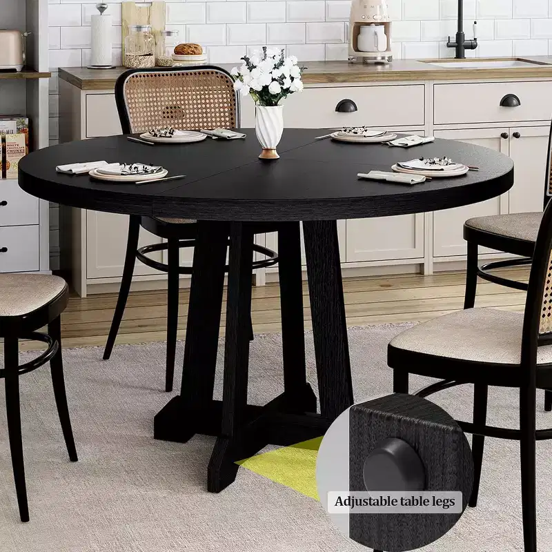 COZONY 47 Round Dining Table for 4, Wood Pedestal Kitchen Table with Sturdy Base & 4-Section Top, Farmhouse Dinner Table for Dining Room