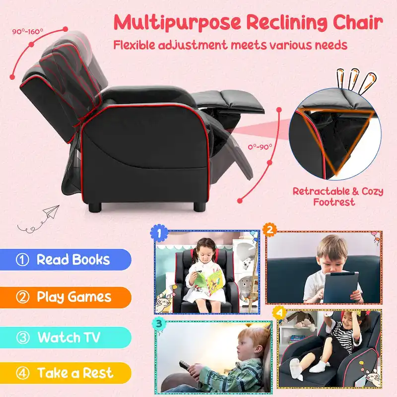 Gymax Kids Recliner Chair Ergonomic Leather Sofa Armchair w/Footrest