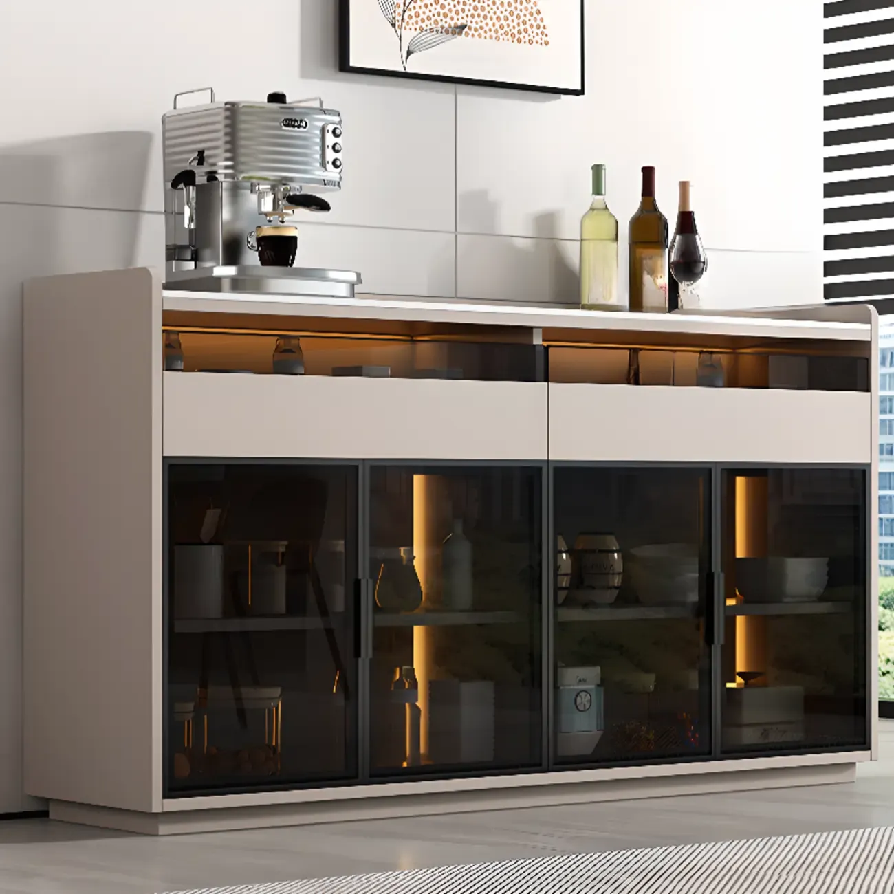 Modern Wood Buffet Sintered Stone Countertop