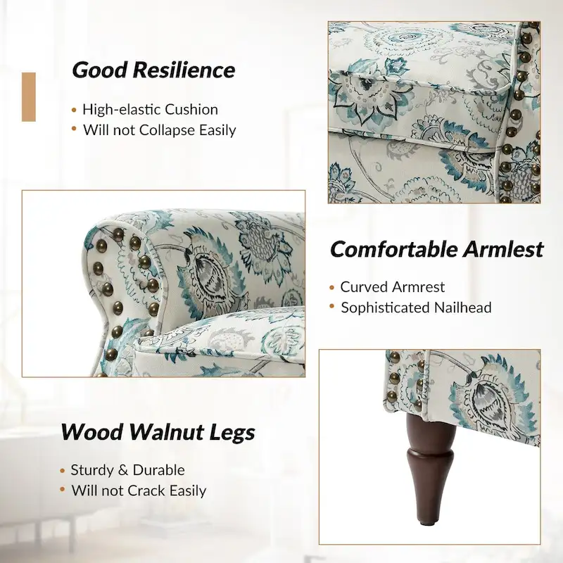 Nyctelius Traditional Polyester Accent Arm Chair with Pattern and Nailhead Trim Set of 2 by HULALA HOME