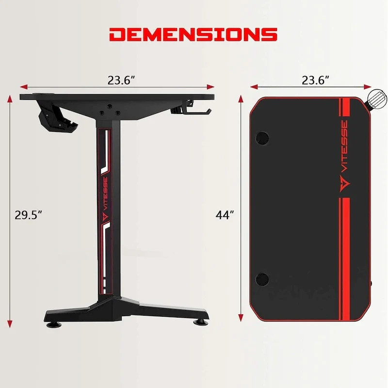 BOSSIN Ergonomic Gaming Desk T-Shaped Office PC Computer Desk with Full Desk Mouse Pad, Handle Rack, Cup Holder Headphone Hook