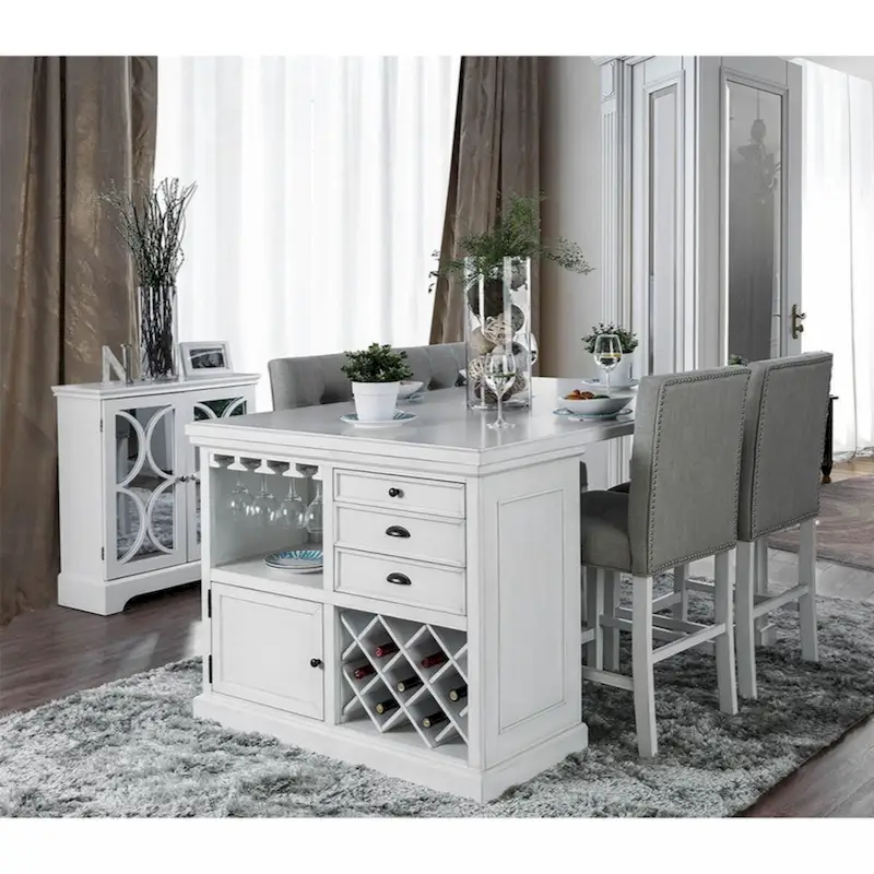 Set of 2 Fabric Counter Height Chair in Antique White and Light Gray