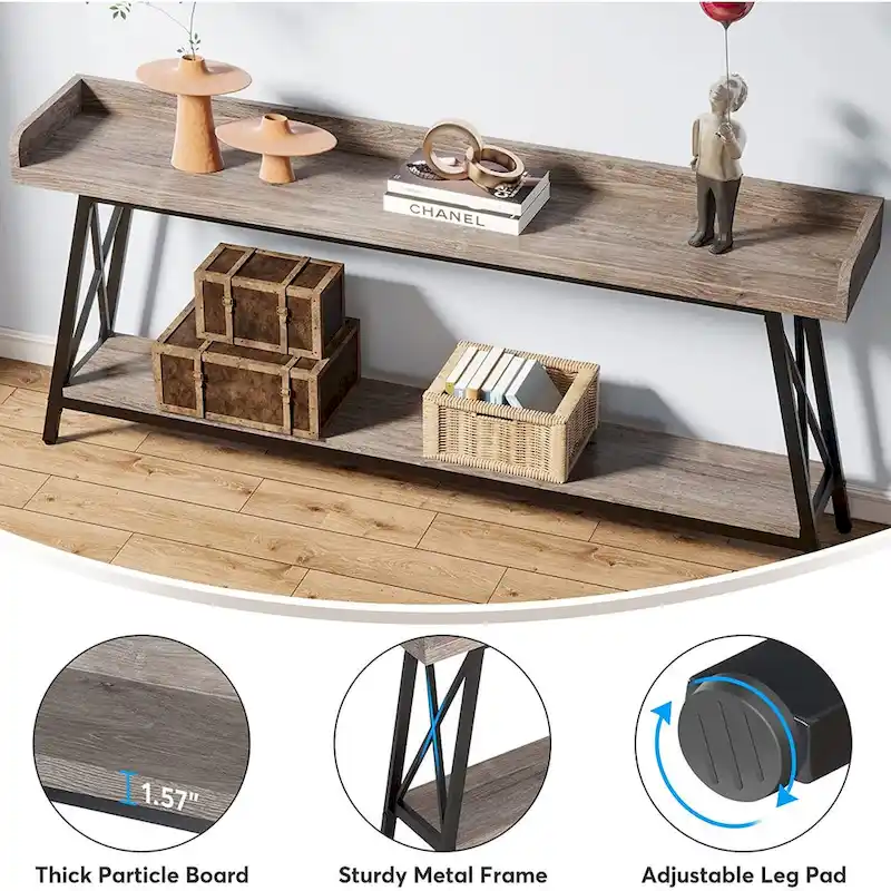 70.9 inch Long Entryway Table, Narrow Sofa Console Table Behind Couch Brown