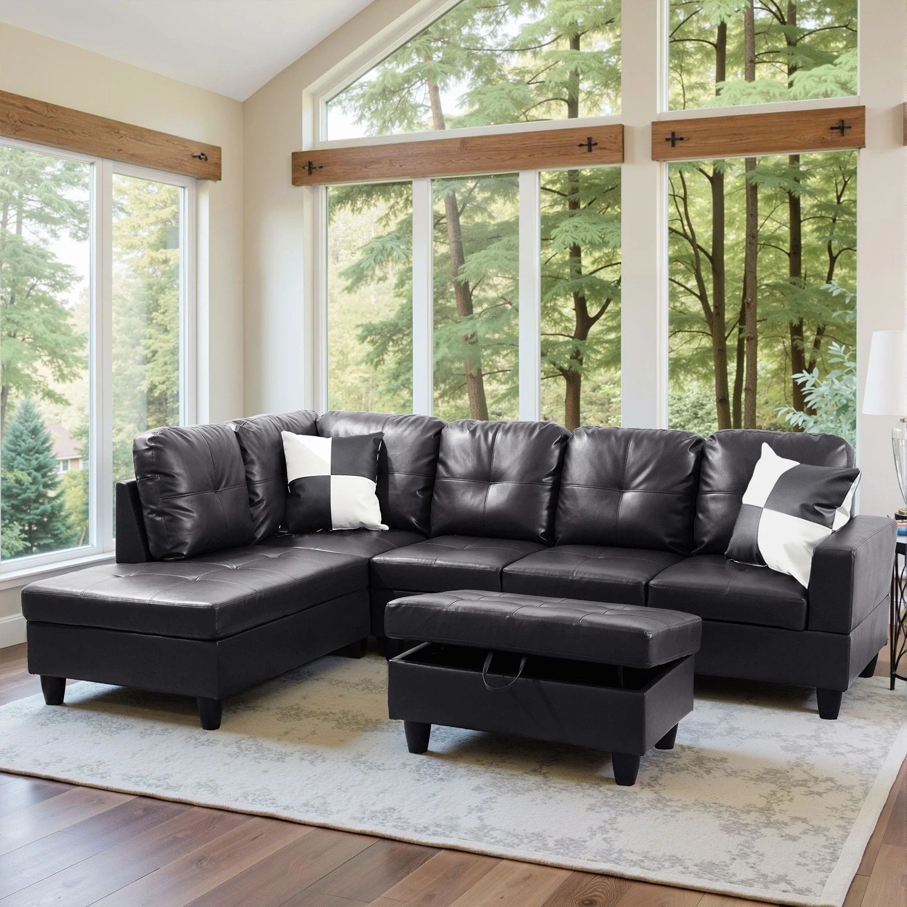 Semi PU Synthetic Leather 3-Piece Couch Living Room Sofa Set
