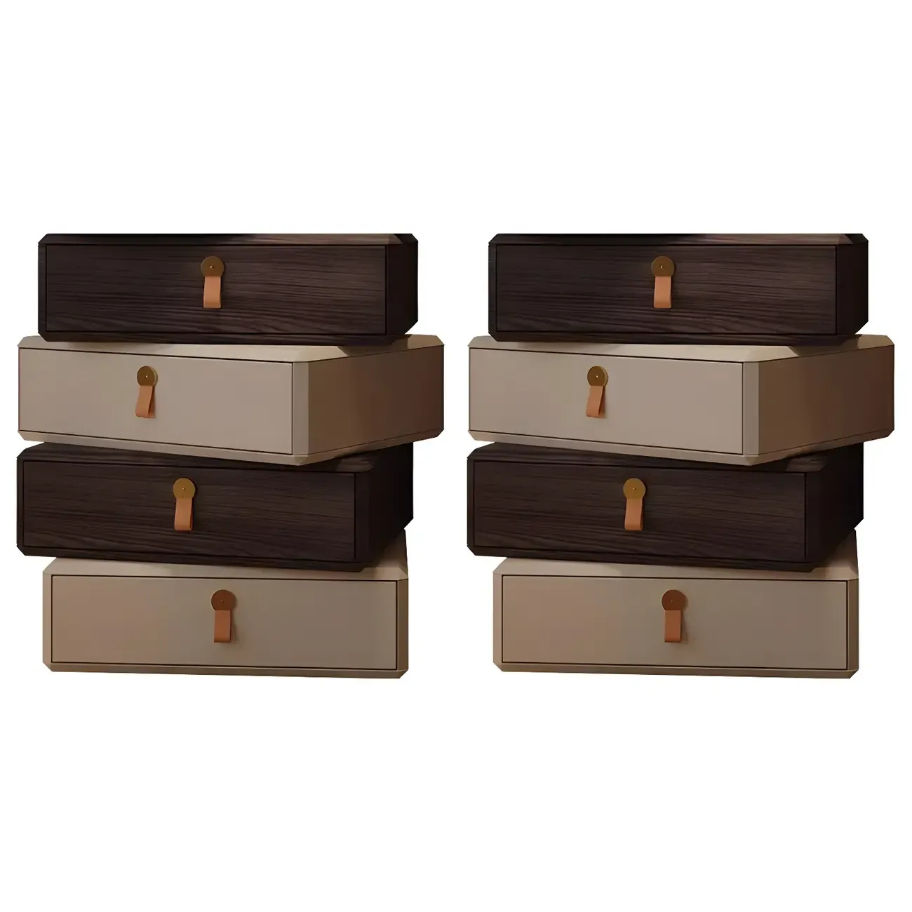 Stacked Beige Wood 3 Drawers Narrow Nightstand