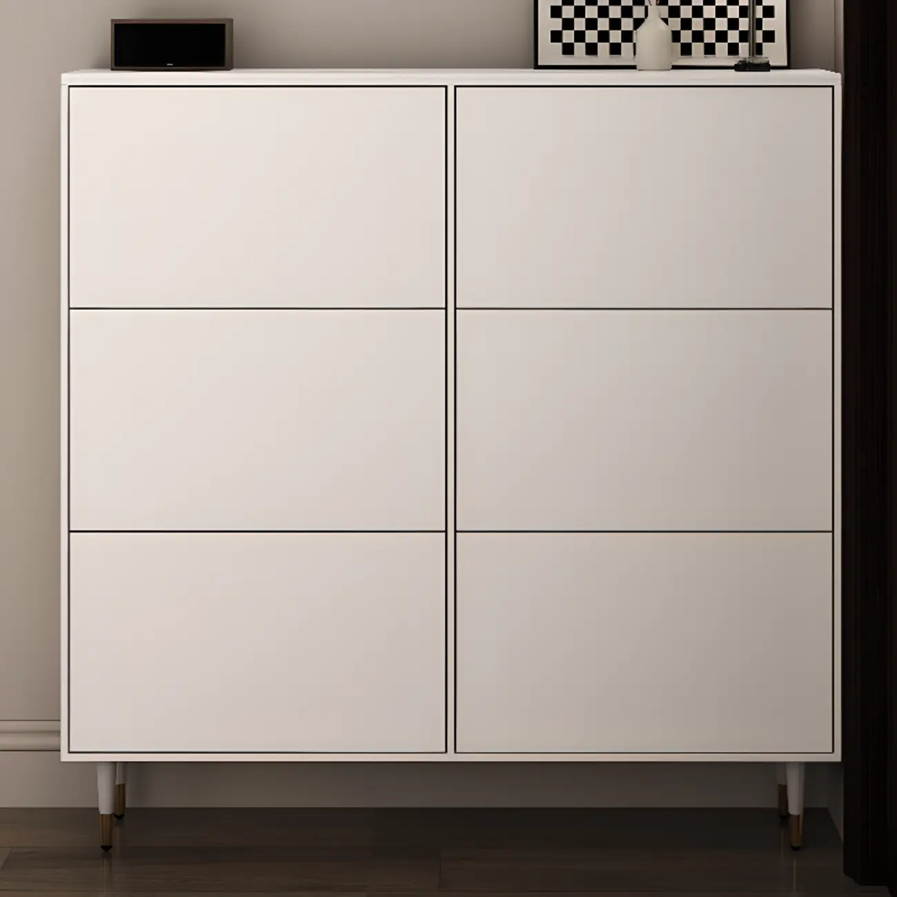 Modern White Wood Entryway Drop-Front Shoe Cabinet