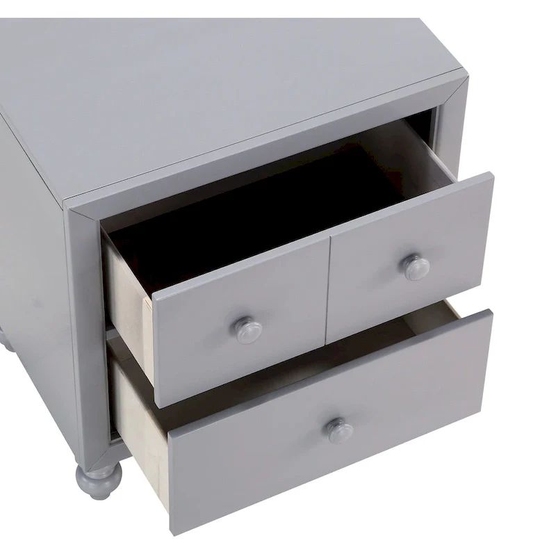 1pc Nightstand of Drawers Wood knobs Turned Feet