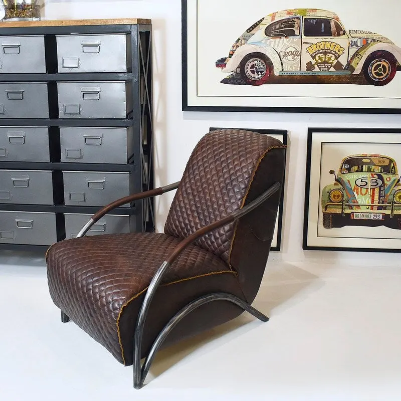 Davita Loft Brown Tufted Leather Accent Chair with Cast Iron Base