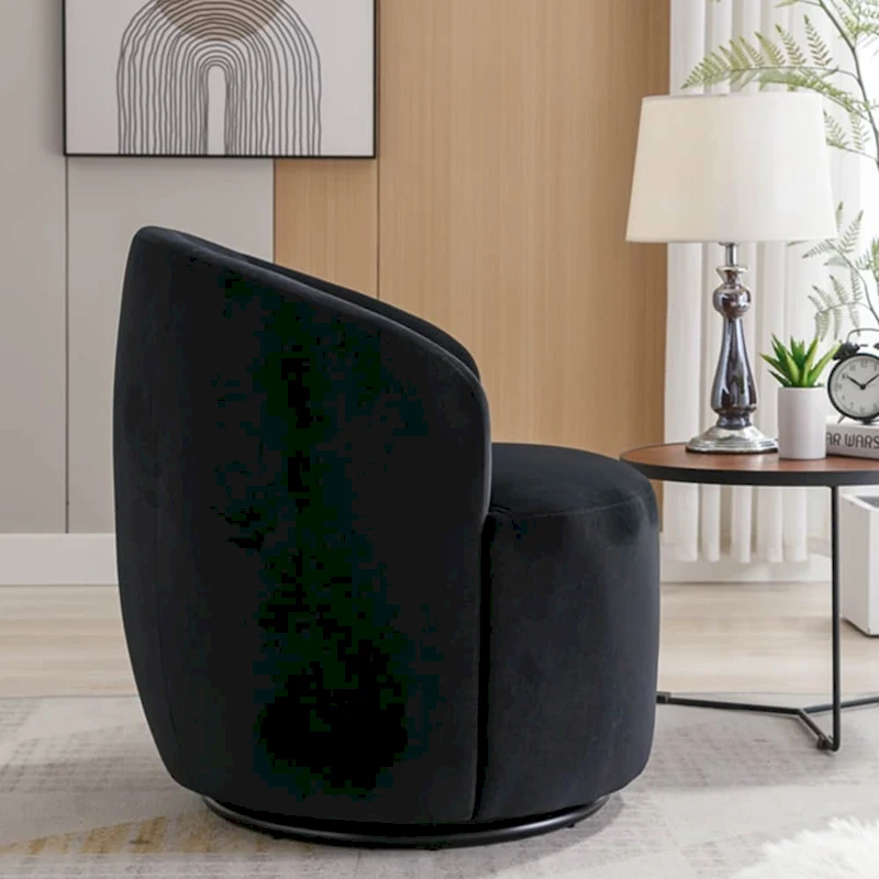 Velvet Fabric Swivel Accent Armchair Barrel Chair With Powder Coating Metal Ring