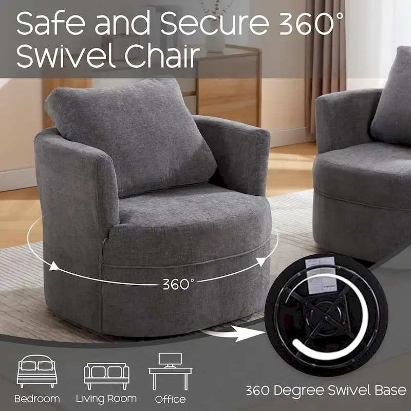 HOMYKA Swivel Accent Barrel Chair Round Arm Chair with Pillow