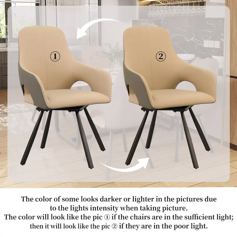 Two-tone Microfiber Leather Upholstered Rotatable Dining Chairs (Set of 2) - 22.83 W x 19.69 D x 36.61 H
