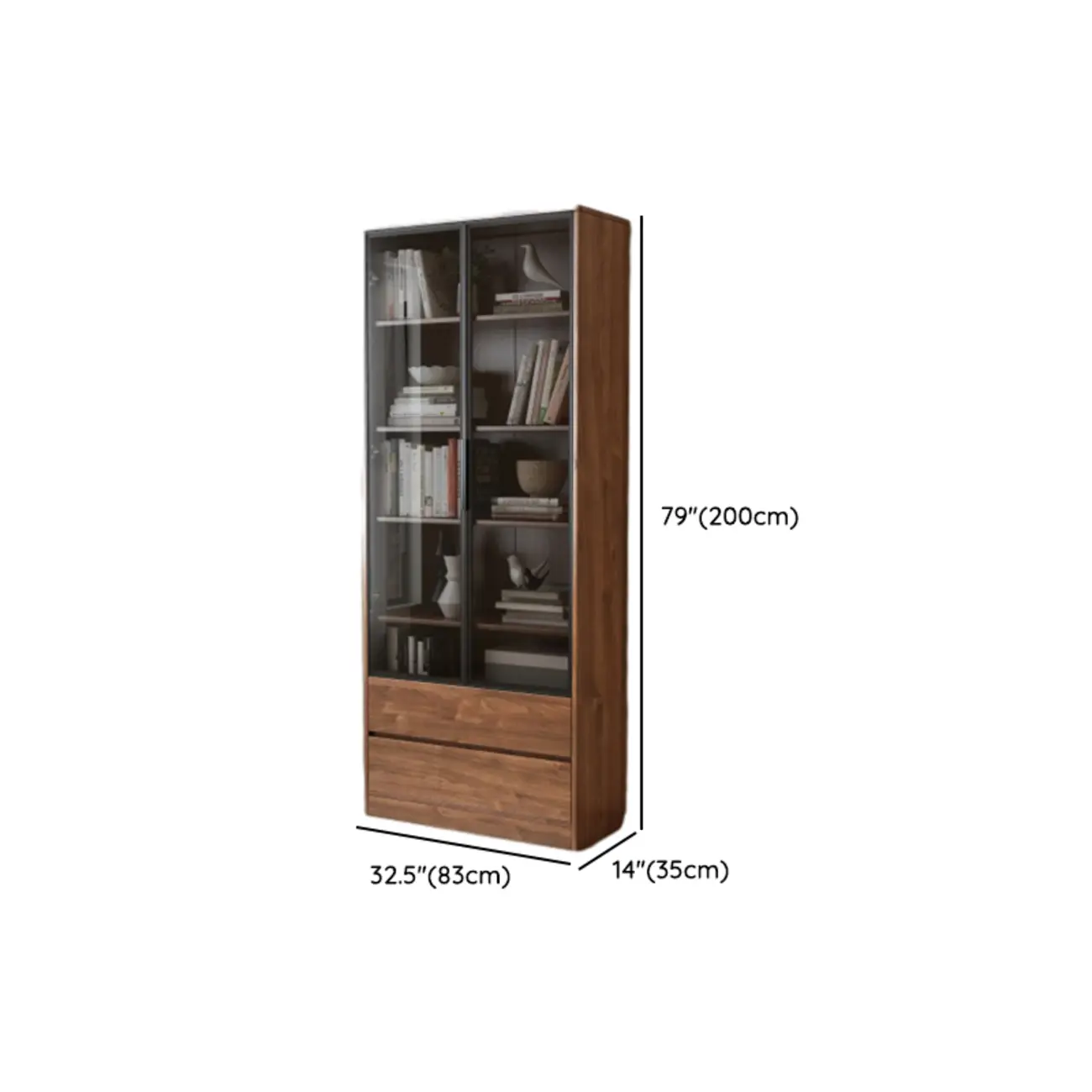 Traditional Brown Pecan Wood Bookcase with Drawers